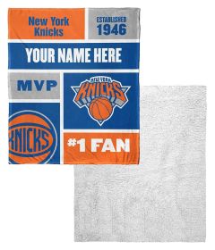 [Personalization Only] OFFICIAL NBA Colorblock Silk Touch Sherpa Throw Blanket -  New York Knicks