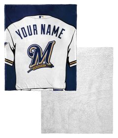 [Personalization Only] Brewers OFFICIAL MLB Jersey Personalized Silk Touch Sherpa Throw Blanket, 50" X 60"