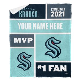 [Personalization Only] OFFICIAL NHL Colorblock Personalized Silk Touch Sherpa Throw Blanket - Seattle Kraken