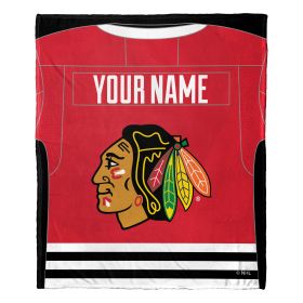 [Personalization Only] OFFICIAL NHL Jersey Silk Touch Throw Blanket - Blackhawks