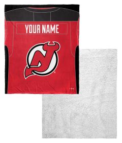 [Personalization Only] OFFICIAL NHL Jersey Personalized Silk Touch Sherpa Throw Blanket - Devils