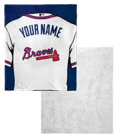 [Personalization Only] Braves OFFICIAL MLB Jersey Personalized Silk Touch Sherpa Throw Blanket, 50" X 60"