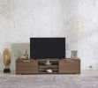 FurnisHome Store April Mid Century Modern Tv Stand 2 Door Cabinets 2 Shelves White 66 inch Tv Unit, Walnut