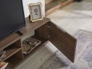 FurnisHome Store April Mid Century Modern Tv Stand 2 Door Cabinets 2 Shelves White 66 inch Tv Unit, Walnut