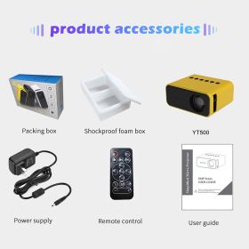 YT500 Home Mini Projector Mini Children's Home Portable Private Cinema HD LED Wired Wireless Phone Projection (Option: Yellow-AU plug)