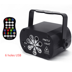 New LED Stage Light Laser Projector Disco Lamp With Voice Control Sound Party Lights For Home DJ Laser Show Party Lamp (Option: Black-6 holes USB)