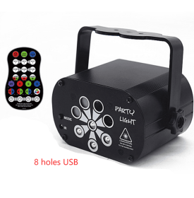 New LED Stage Light Laser Projector Disco Lamp With Voice Control Sound Party Lights For Home DJ Laser Show Party Lamp (Option: Black-8 holes USB)