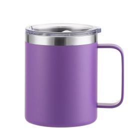 Simple Solid Color Stainless Steel Mug Cup Handle Cup (Option: Plastic Spray Purple-14oz)