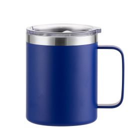 Simple Solid Color Stainless Steel Mug Cup Handle Cup (Option: Spray Plastic Dark Blue-14oz)